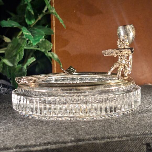 Vintage Ornate Italian Rococo Chrome Lead Crystal Ashtray & Cherub Putti Snuffer - Picture 4 of 8